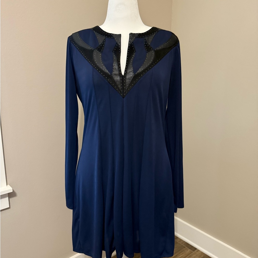 BCBGMaxAzria Navy Long Sleeve Dress with Black Accents
